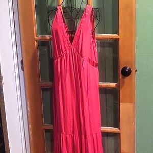 Red silk embroidered pantsuit by elevenses for Anthropologie, size small